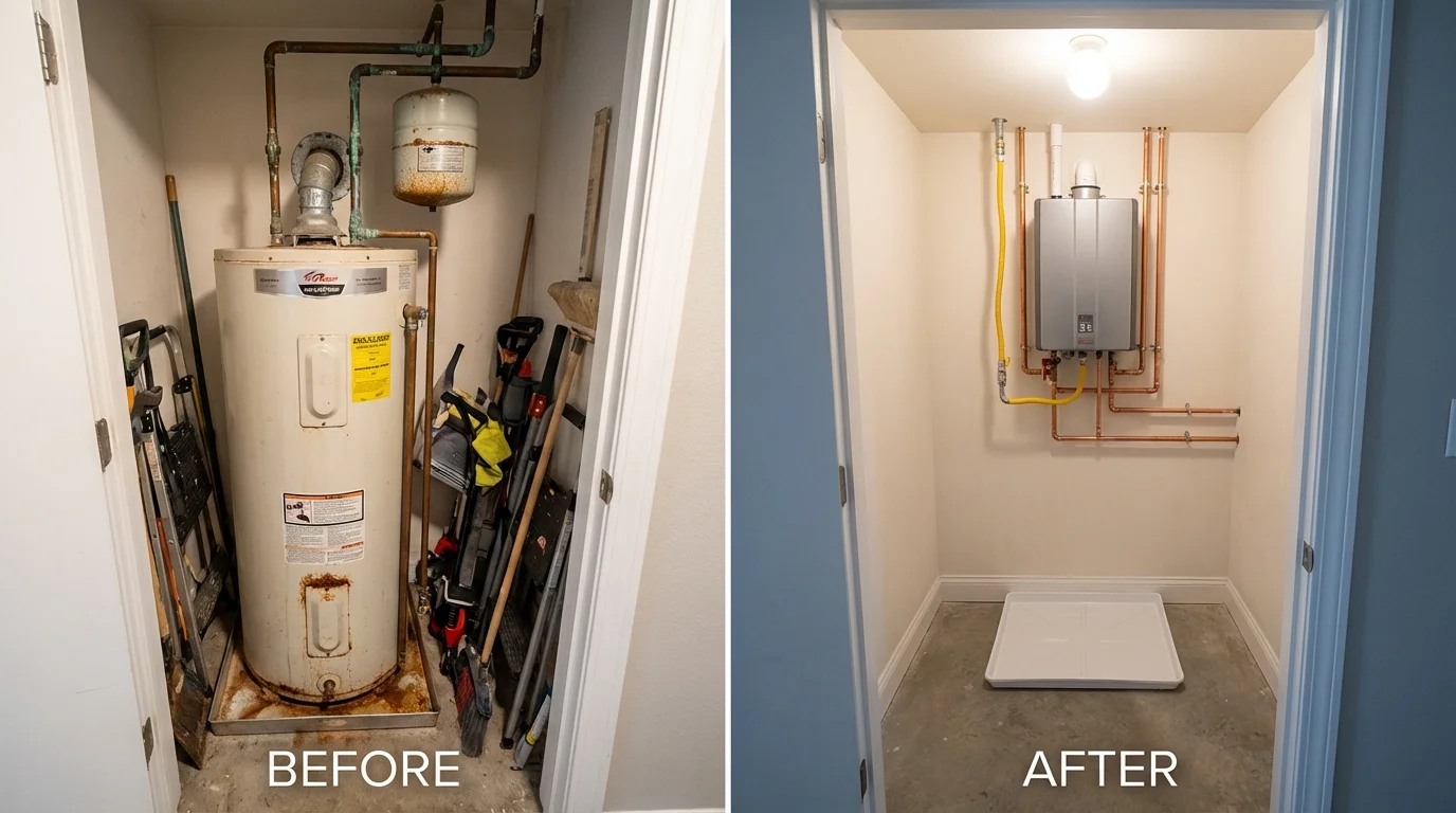 Tank water heater versus wall-mounted tankless unit comparison for Boydton, VA homeowners