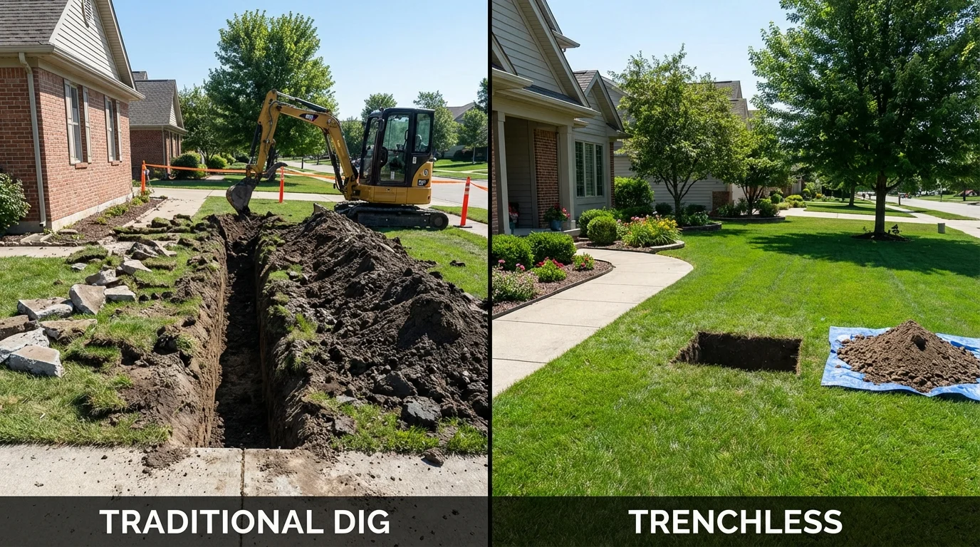 Trenchless sewer repair with minimal yard damage versus traditional excavation in Boydton, VA